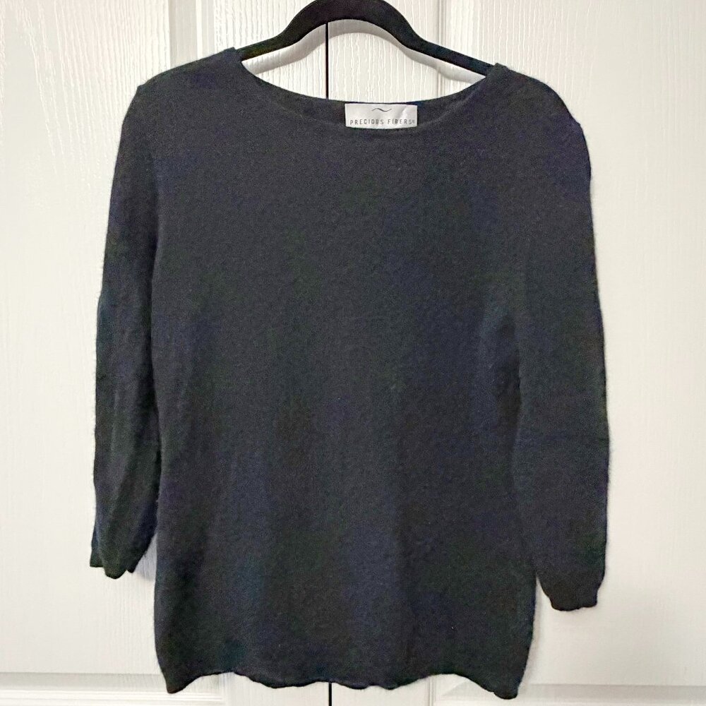 Precious Fibers 100% Cashmere Black Boatneck Sweater - Large